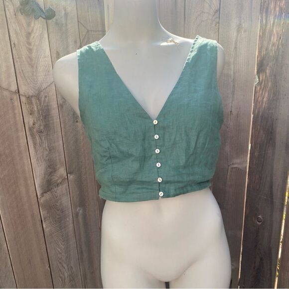 Madewell Gwen Supercrop Linen Tank in Trellis Green size 6 - Picture 10 of 13